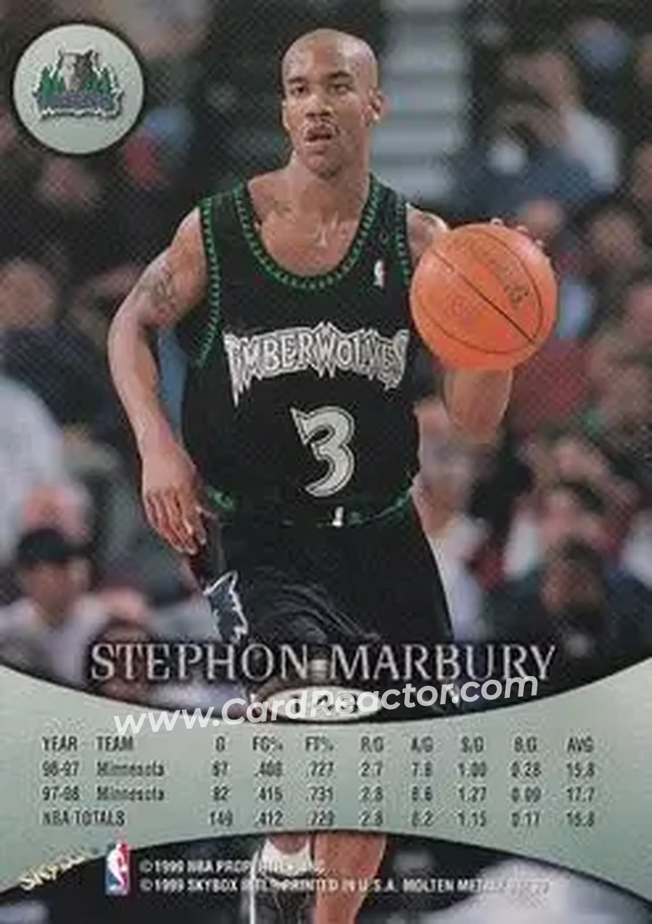 1998-99 SkyBox Molten Metal #143 - Stephon Marbury - Minnesota Timberwolves - Back