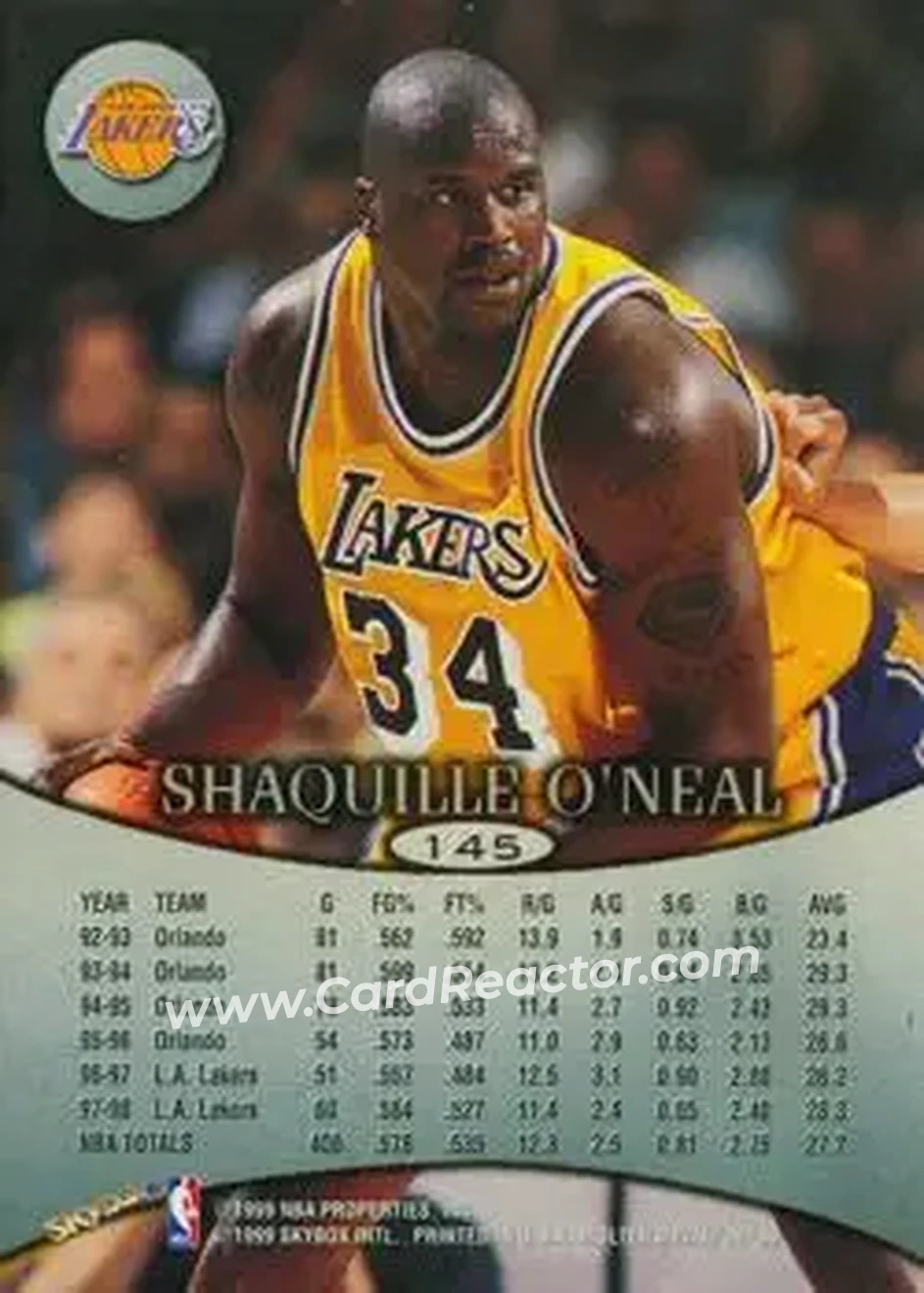 1998-99 SkyBox Molten Metal #145 - Shaquille O'Neal - Los Angeles Lakers - Back