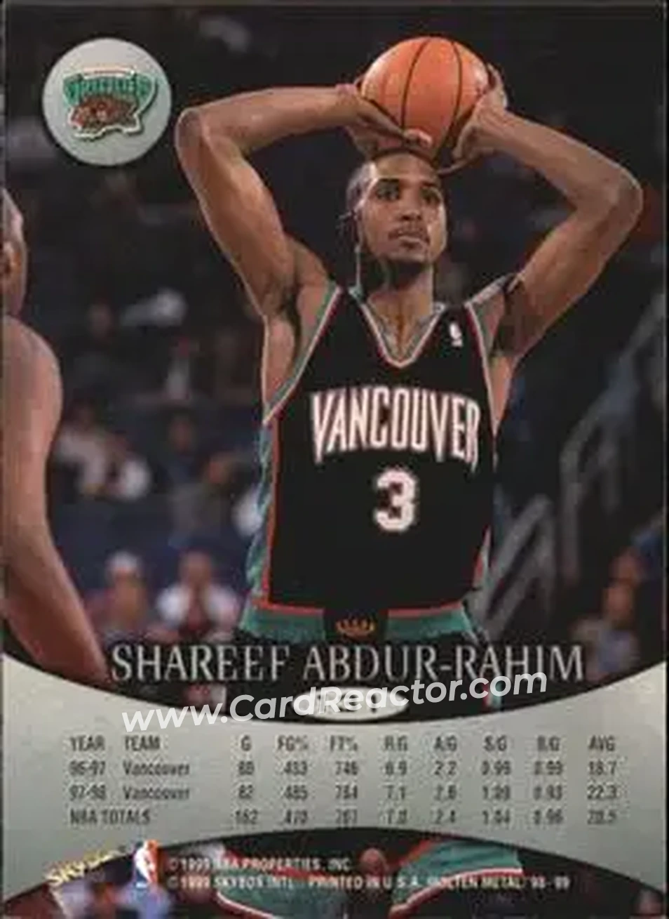 1998-99 SkyBox Molten Metal #131 - Shareef Abdur-Rahim - Vancouver Grizzlies - Back