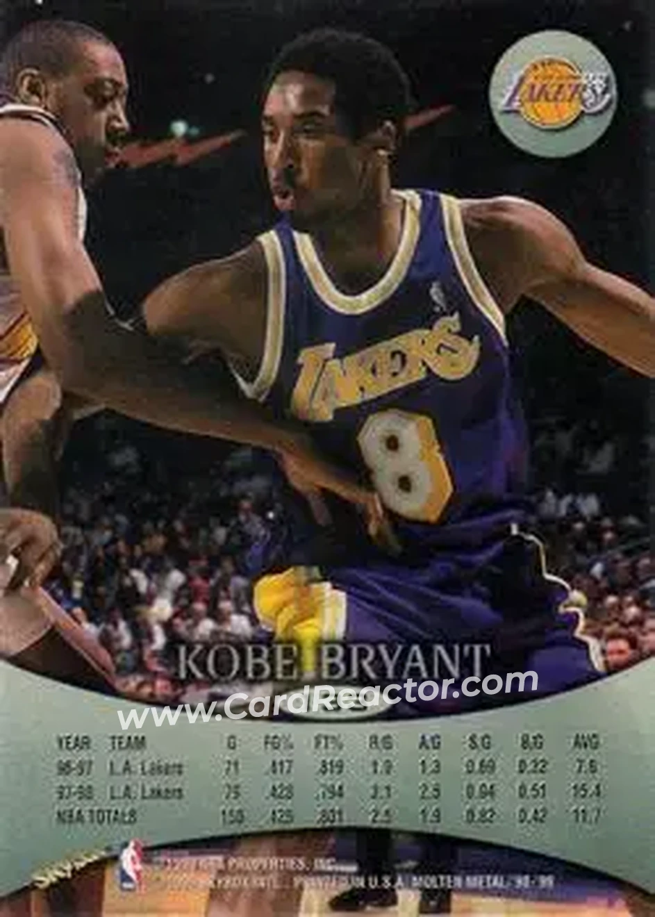 1998-99 SkyBox Molten Metal #133 - Kobe Bryant - Los Angeles Lakers - Back 1998-99 SkyBox Molten Metal #133 - Kobe Bryant - Los Angeles Lakers - Back