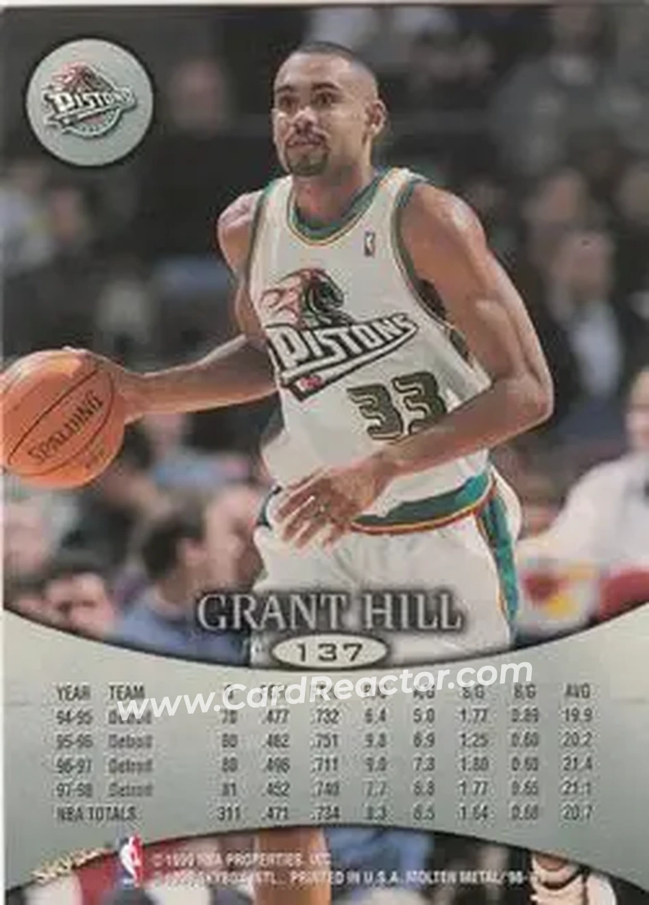 1998-99 SkyBox Molten Metal #137 - Grant Hill - Detroit Pistons - Back