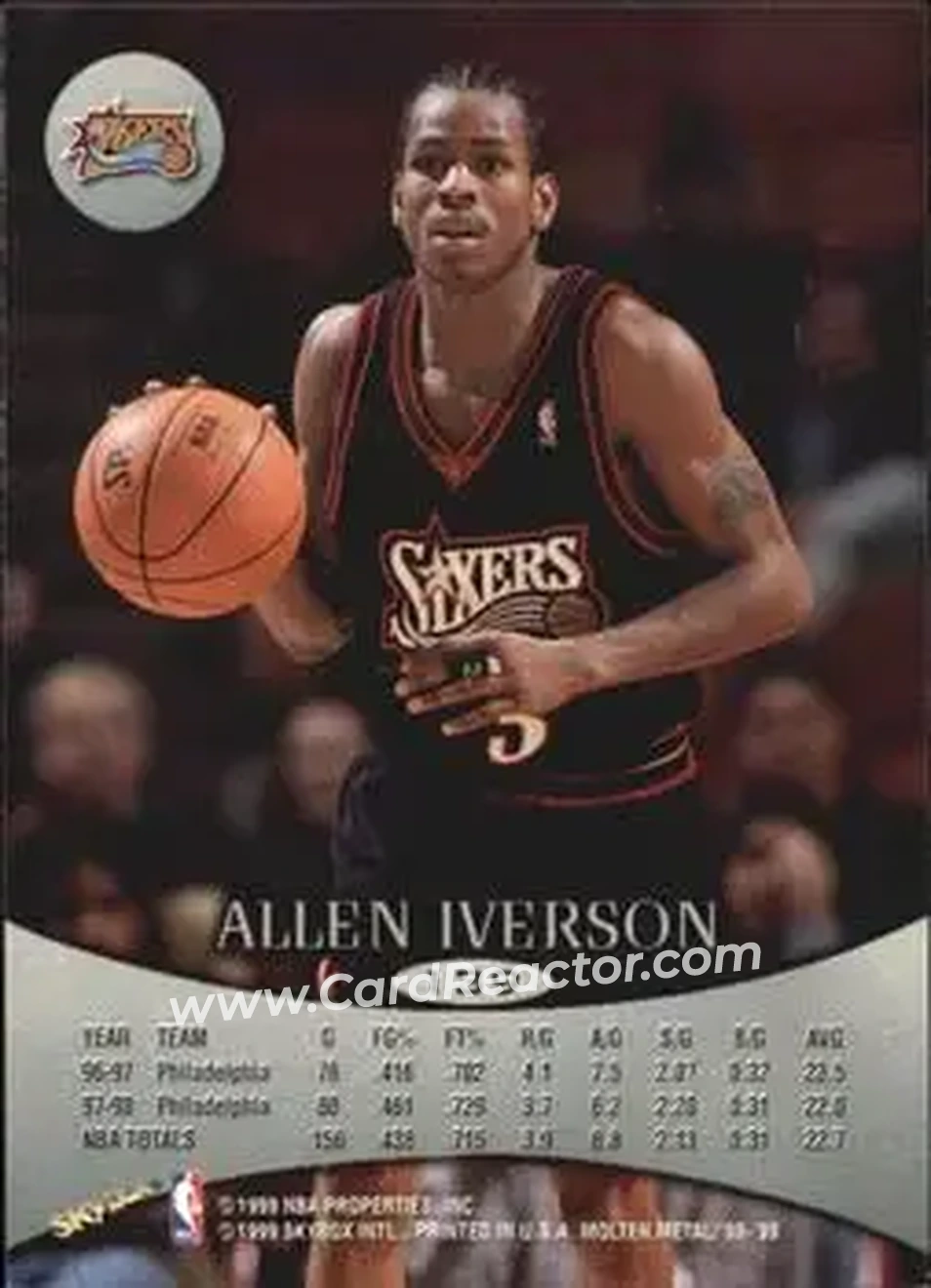 1998-99 SkyBox Molten Metal #139 - Allen Iverson - Philadelphia 76ers - Back 1998-99 SkyBox Molten Metal #139 - Allen Iverson - Philadelphia 76ers - Back