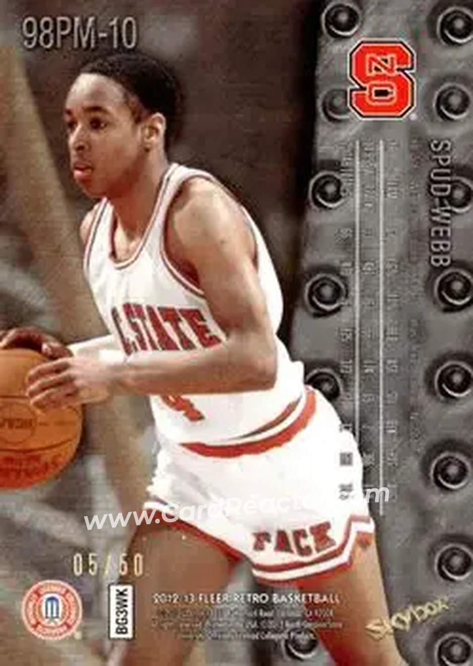 2012-13 Fleer Retro - 98-99 Metal Universe Precious Metal Gems #98PM-10 - Spud Webb - NC State Wolfpack - Back 2012-13 Fleer Retro - 98-99 Metal Universe Precious Metal Gems #98PM-10 - Spud Webb - NC State Wolfpack - Back