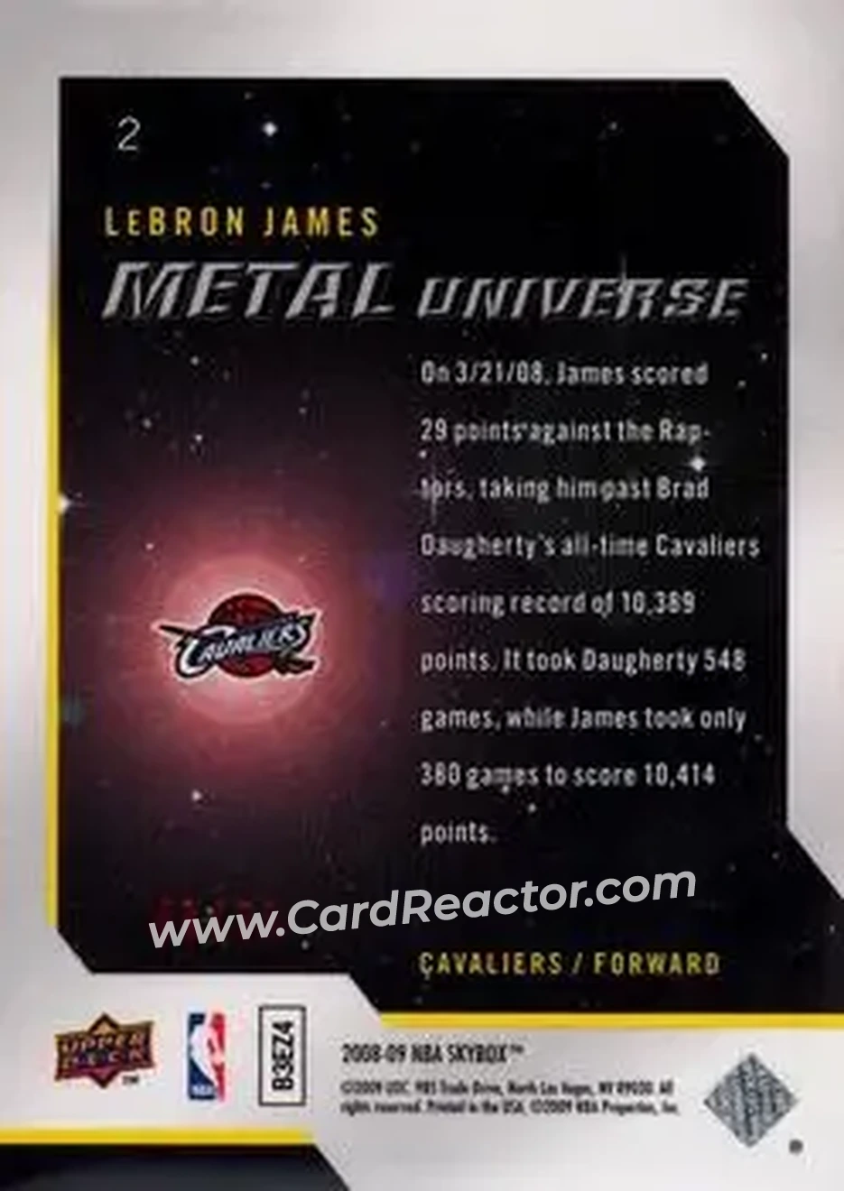 2008-09 SkyBox - Metal Universe Precious Metal Gems (Red) #2 - LeBron James - Cleveland Cavaliers - Back