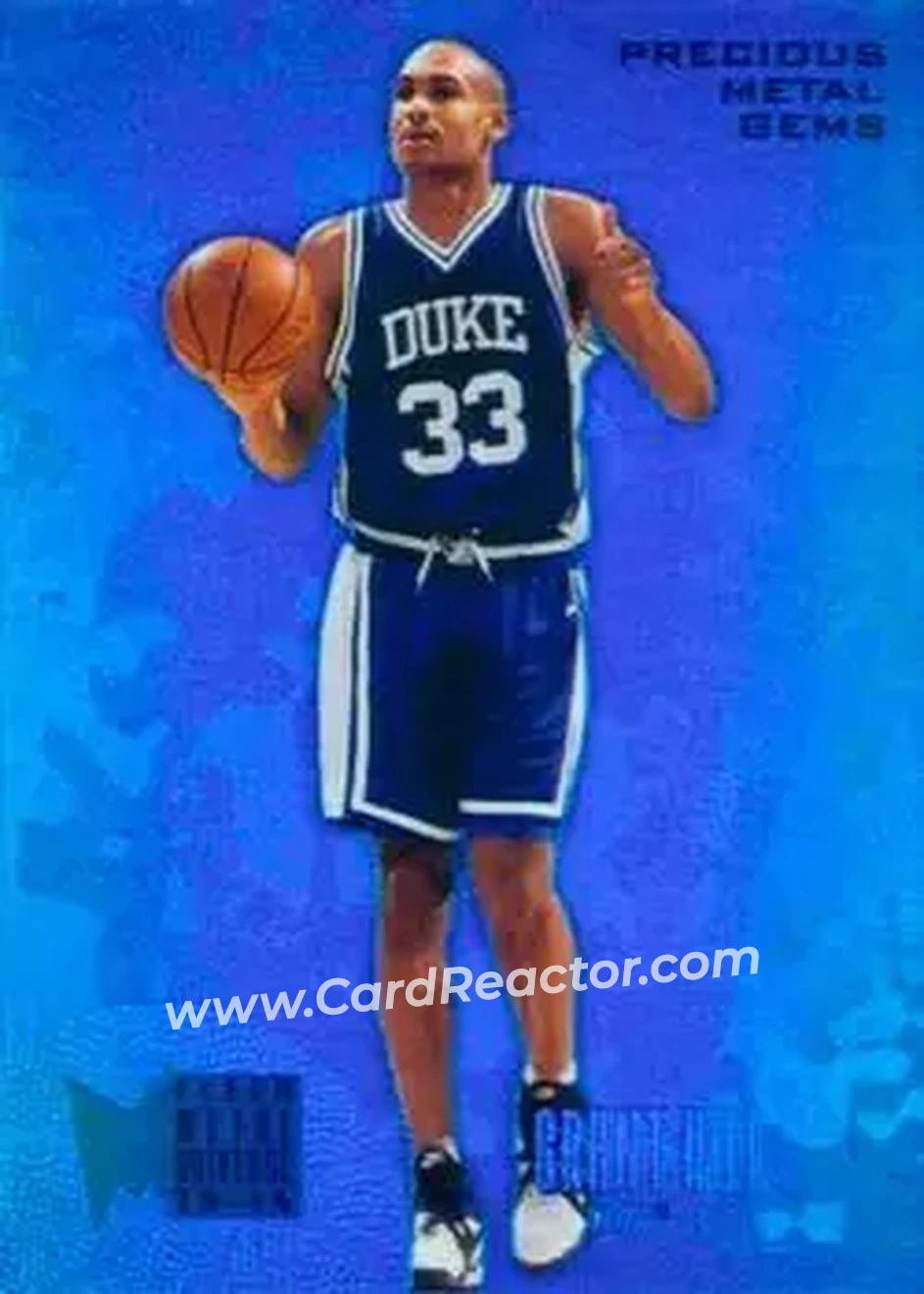 2013-14 Fleer Retro - '95-96 Metal Universe Precious Metal Gems Blue #222 - Grant Hill - Duke Blue Devils - Front 2013-14 Fleer Retro - '95-96 Metal Universe Precious Metal Gems Blue #222 - Grant Hill - Duke Blue Devils - Front