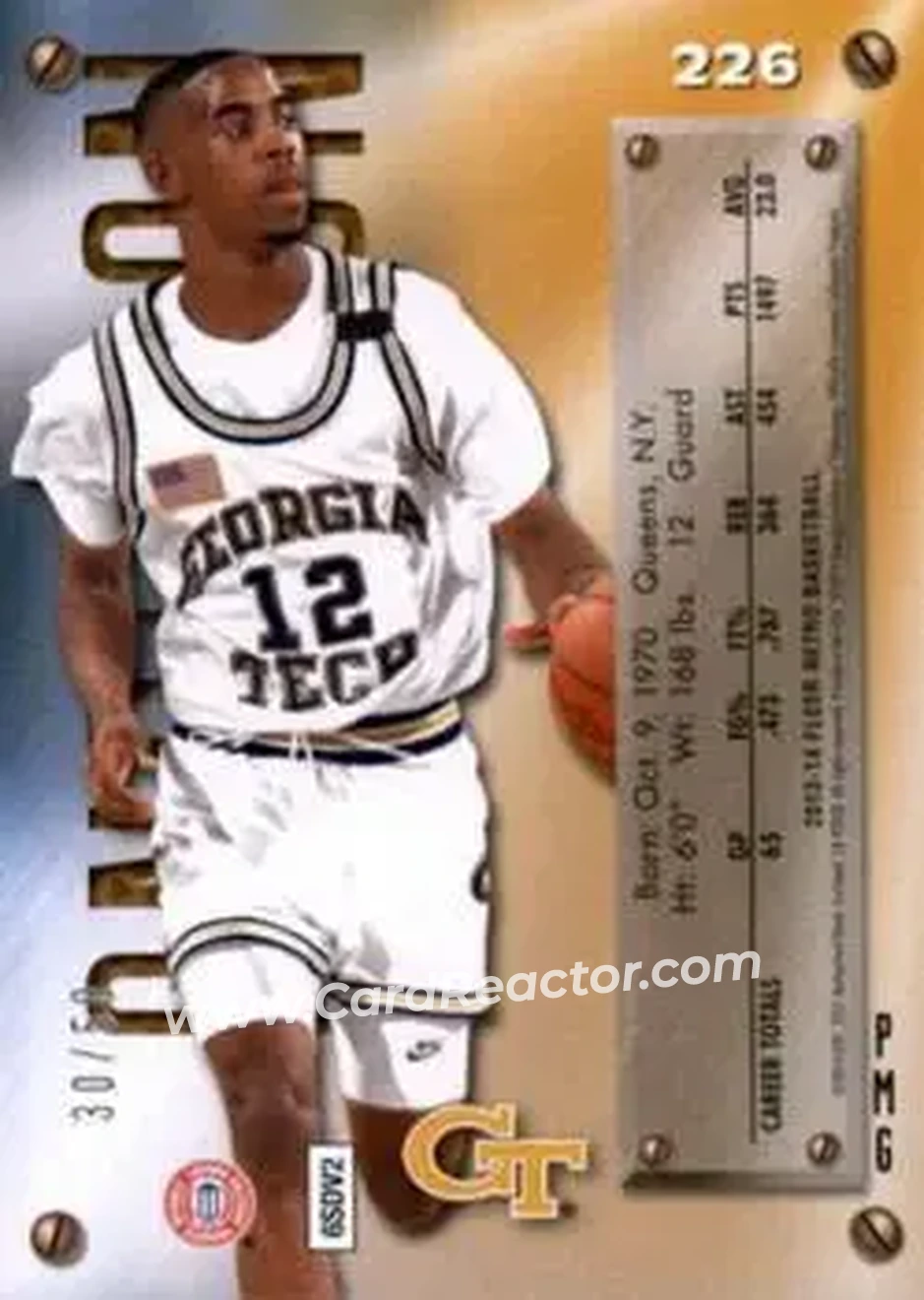 2013-14 Fleer Retro - '95-96 Metal Universe Precious Metal Gems Blue #226 - Kenny Anderson - Georgia Tech Yellow Jackets - Back 2013-14 Fleer Retro - '95-96 Metal Universe Precious Metal Gems Blue #226 - Kenny Anderson - Georgia Tech Yellow Jackets - Back