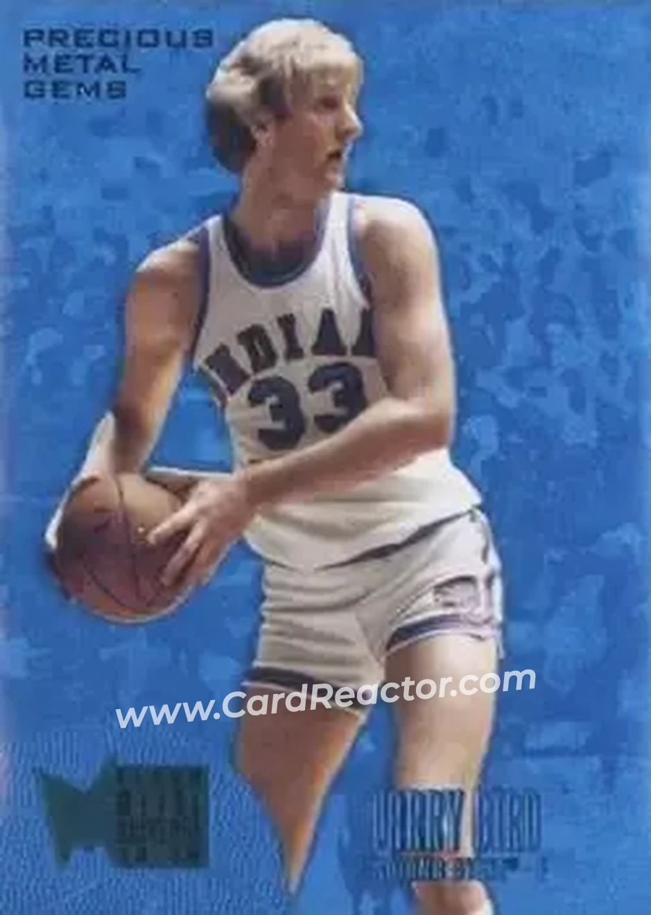 2013-14 Fleer Retro - '95-96 Metal Universe Precious Metal Gems Blue #231 - Larry Bird - Indiana State Sycamores - Front 2013-14 Fleer Retro - '95-96 Metal Universe Precious Metal Gems Blue #231 - Larry Bird - Indiana State Sycamores - Front