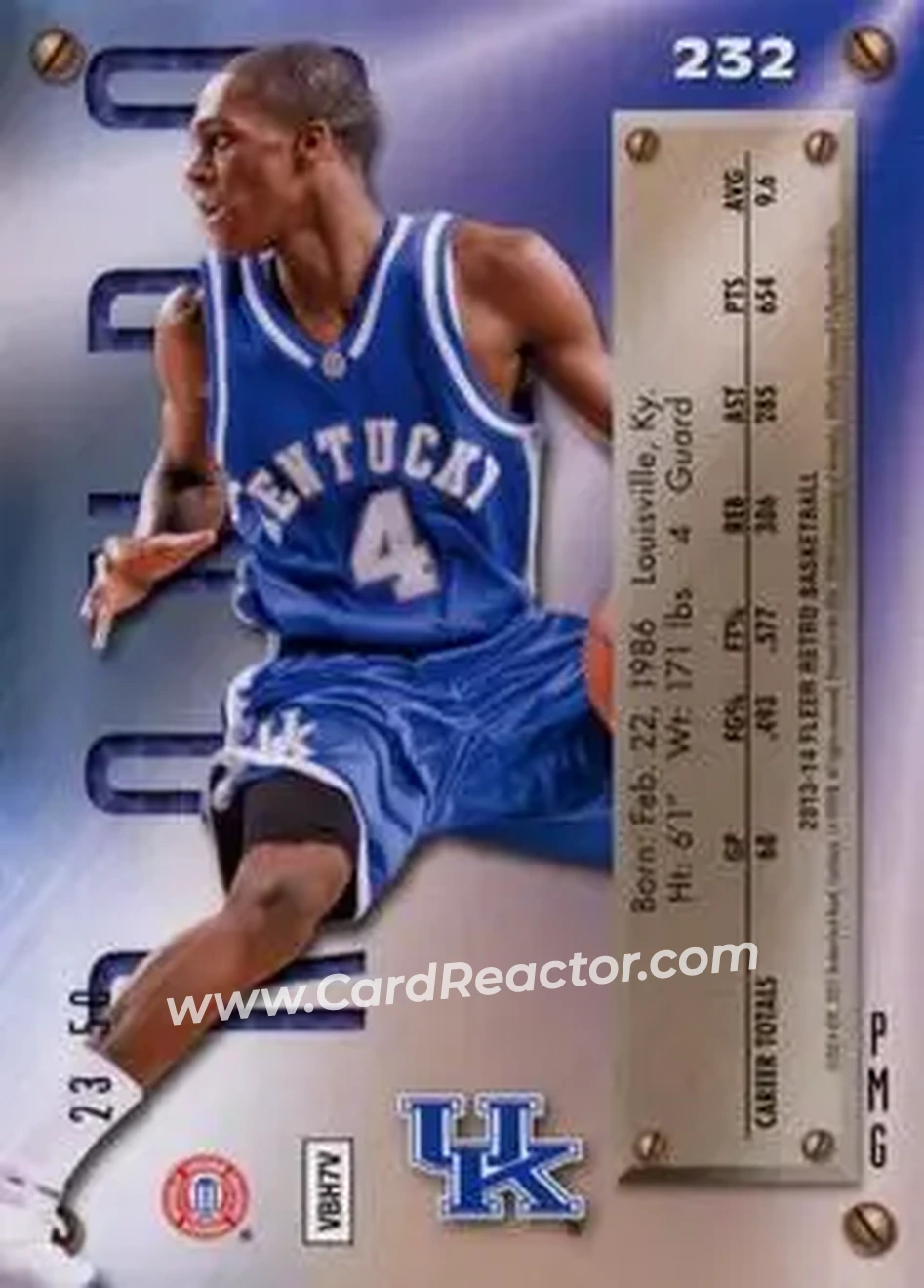 2013-14 Fleer Retro - '95-96 Metal Universe Precious Metal Gems Blue #232 - Rajon Rondo - Kentucky Wildcats - Back 2013-14 Fleer Retro - '95-96 Metal Universe Precious Metal Gems Blue #232 - Rajon Rondo - Kentucky Wildcats - Back