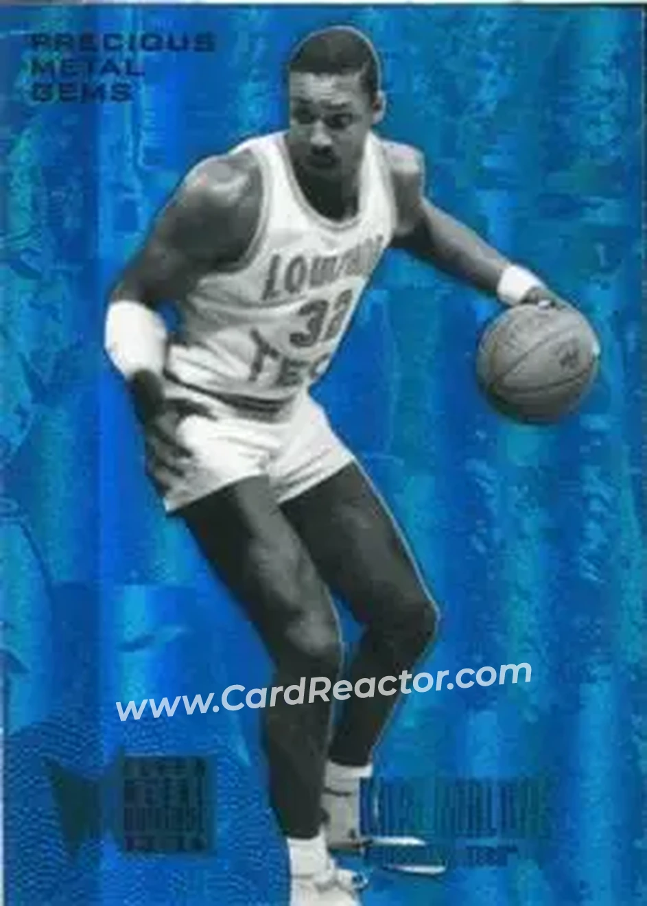2013-14 Fleer Retro - '95-96 Metal Universe Precious Metal Gems Blue #233 - Karl Malone - Louisiana Tech Bulldogs - Front 2013-14 Fleer Retro - '95-96 Metal Universe Precious Metal Gems Blue #233 - Karl Malone - Louisiana Tech Bulldogs - Front
