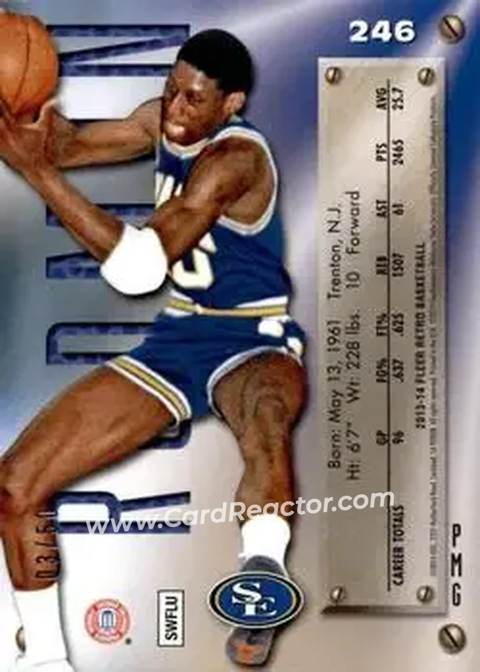 2013-14 Fleer Retro - '95-96 Metal Universe Precious Metal Gems Blue #246 - Dennis Rodman - SOSU Savage Storm - Back 2013-14 Fleer Retro - '95-96 Metal Universe Precious Metal Gems Blue #246 - Dennis Rodman - SOSU Savage Storm - Back