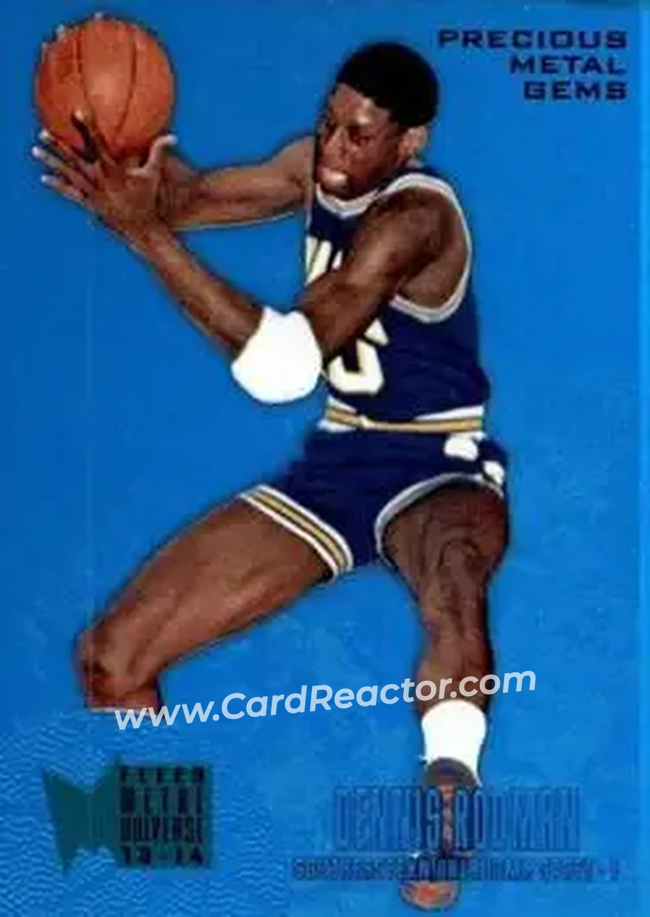 2013-14 Fleer Retro - '95-96 Metal Universe Precious Metal Gems Blue #246 - Dennis Rodman - SOSU Savage Storm - Front 2013-14 Fleer Retro - '95-96 Metal Universe Precious Metal Gems Blue #246 - Dennis Rodman - SOSU Savage Storm - Front