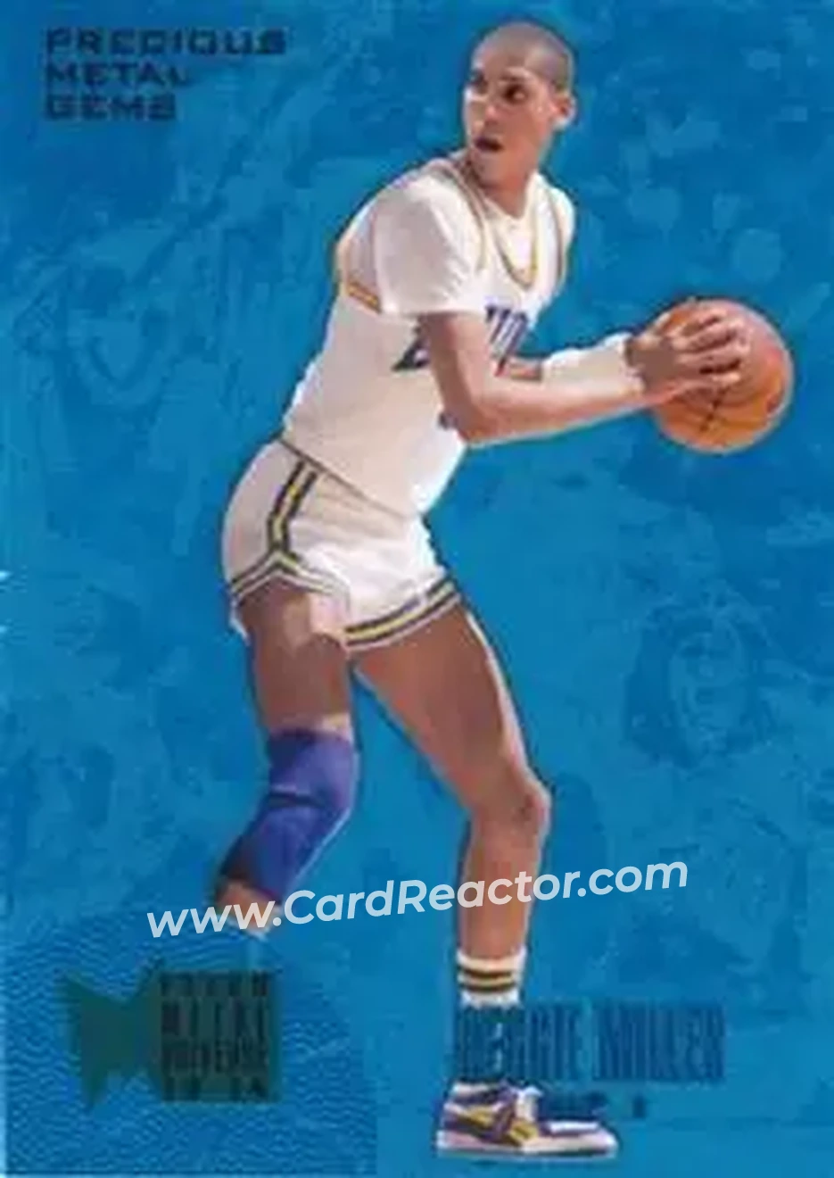 2013-14 Fleer Retro - '95-96 Metal Universe Precious Metal Gems Blue #248 - Reggie Miller - UCLA Bruins - Front 2013-14 Fleer Retro - '95-96 Metal Universe Precious Metal Gems Blue #248 - Reggie Miller - UCLA Bruins - Front