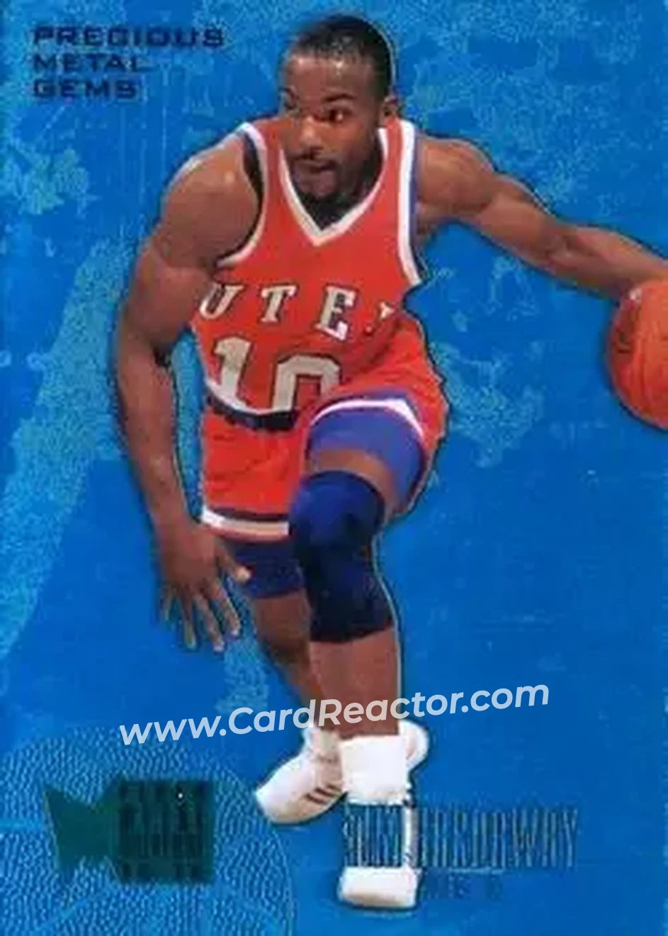 2013-14 Fleer Retro - '95-96 Metal Universe Precious Metal Gems Blue #250 - Tim Hardaway - UTEP Miners - Front