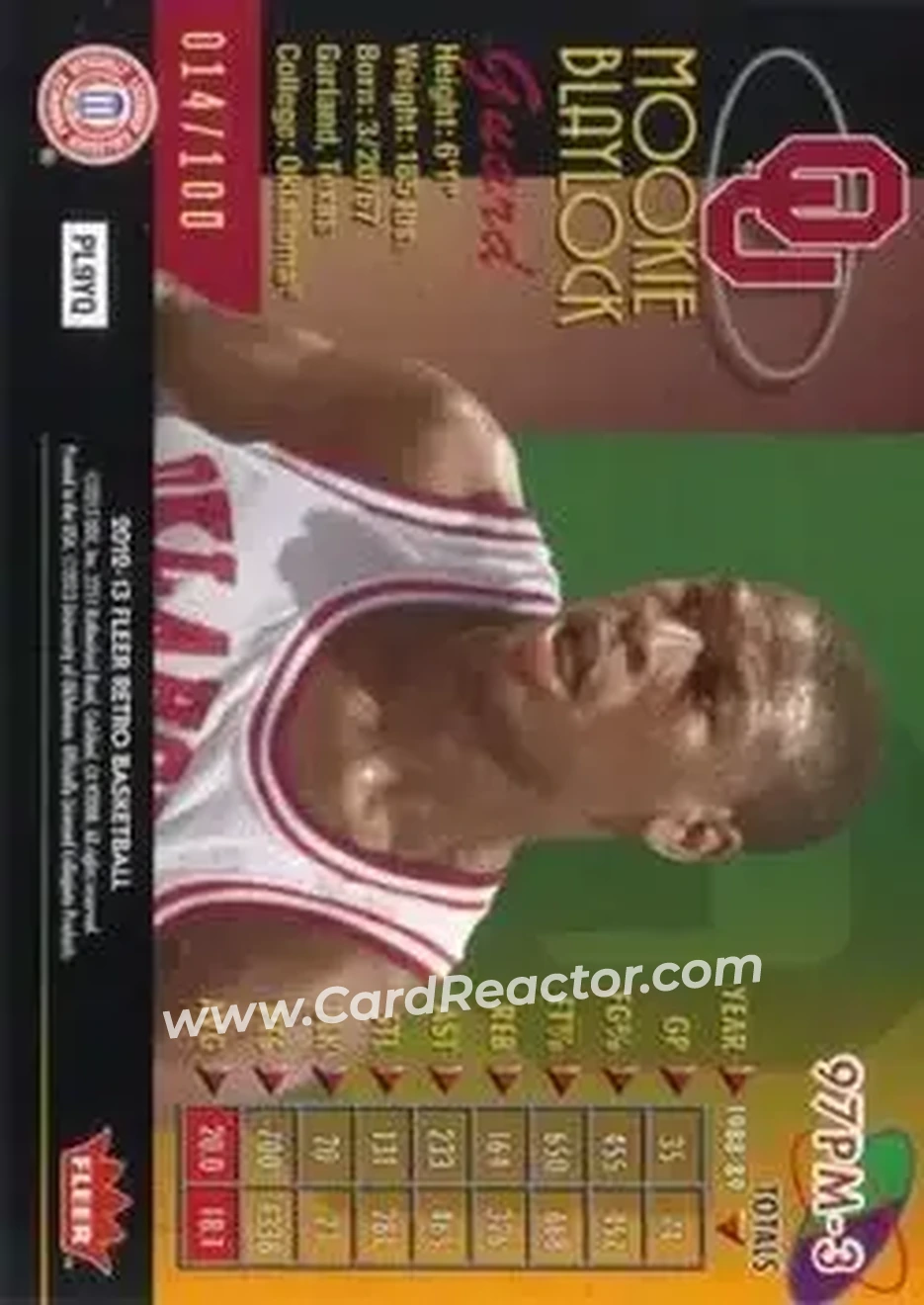 2012-13 Fleer Retro - 97-98 Metal Universe Precious Metal Gems #97PM-3 - Mookie Blaylock - Oklahoma Sooners - Back