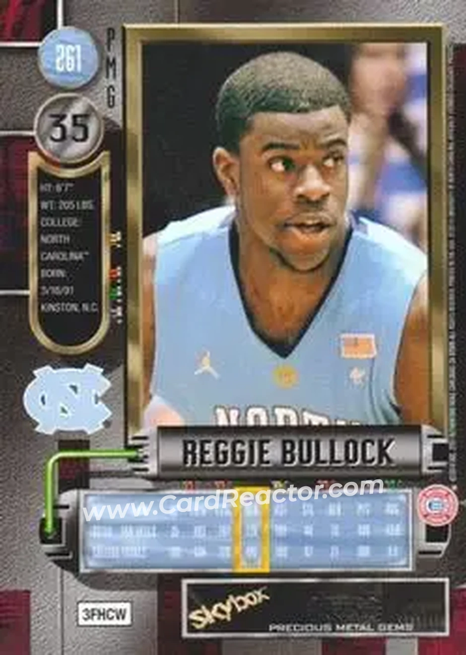 2013-14 Fleer Retro - '97-98 Metal Universe Precious Metal Gems Blue #261 - Reggie Bullock - North Carolina Tar Heels - Back