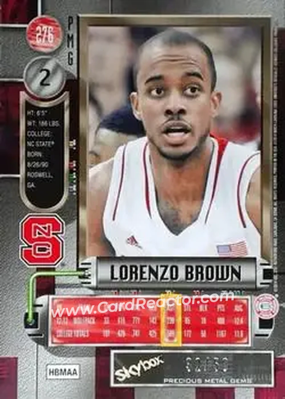 2013-14 Fleer Retro - '97-98 Metal Universe Precious Metal Gems Blue #276 - Lorenzo Brown - NC State Wolfpack - Back