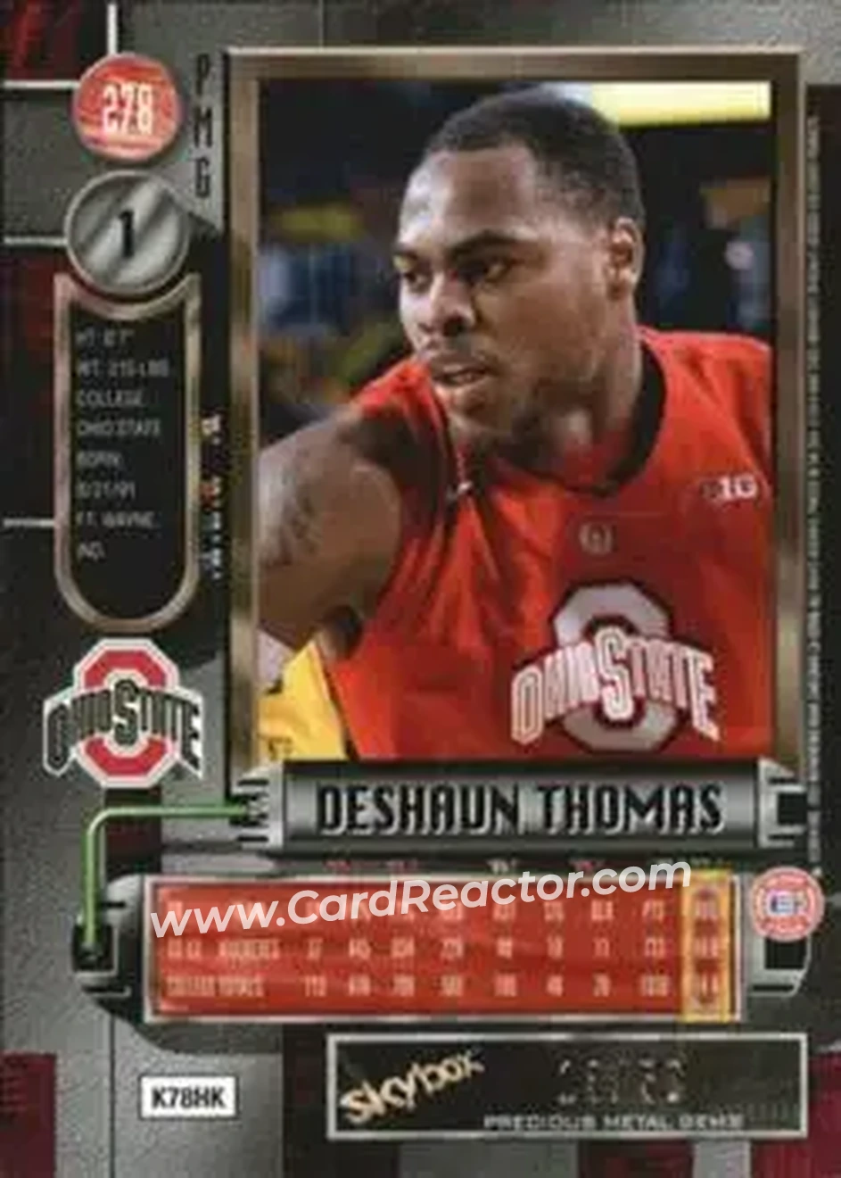 2013-14 Fleer Retro - '97-98 Metal Universe Precious Metal Gems Blue #278 - Deshaun Thomas - Ohio State Buckeyes - Back 2013-14 Fleer Retro - '97-98 Metal Universe Precious Metal Gems Blue #278 - Deshaun Thomas - Ohio State Buckeyes - Back