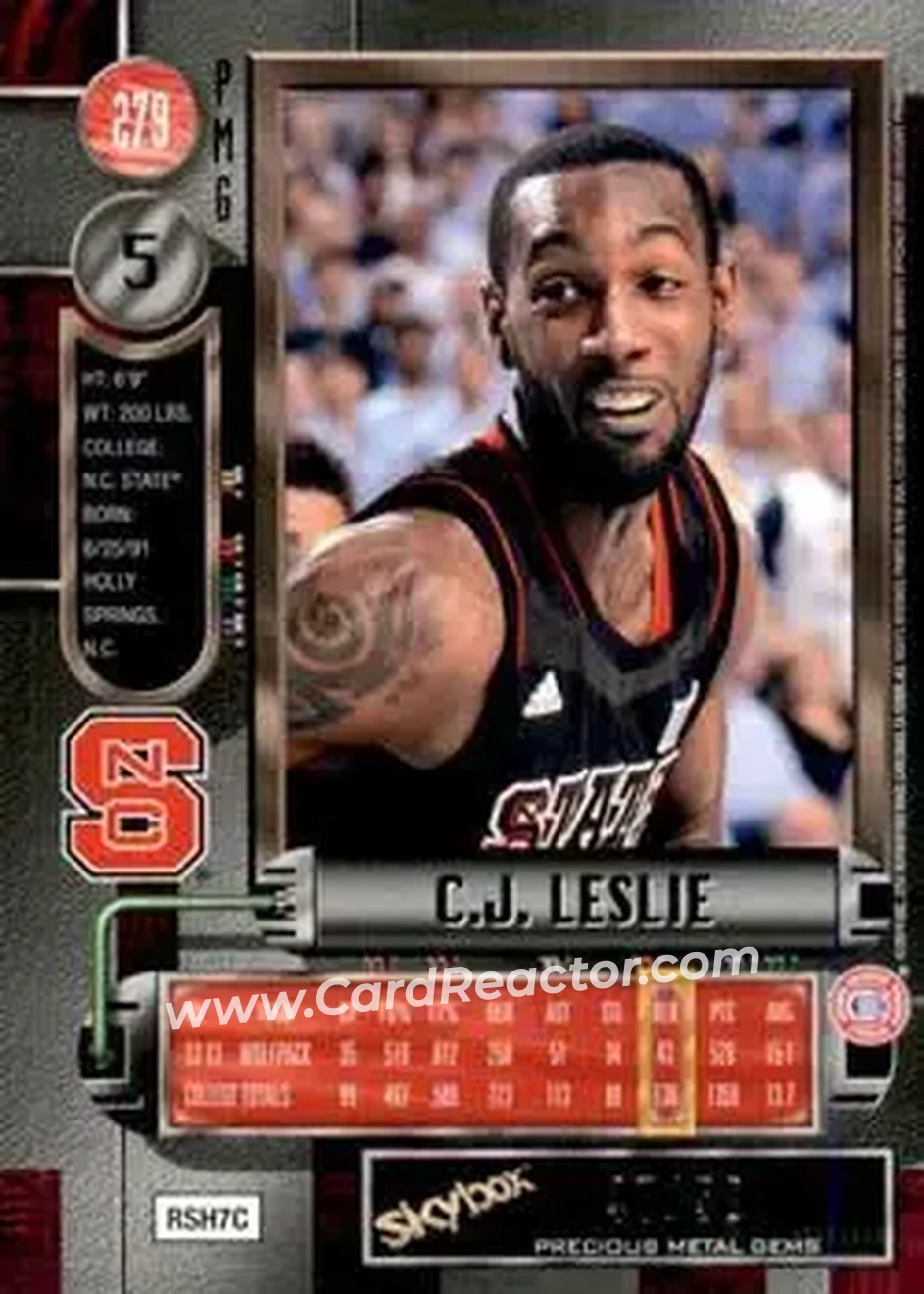 2013-14 Fleer Retro - '97-98 Metal Universe Precious Metal Gems Blue #279 - C.J. Leslie - NC State Wolfpack - Back