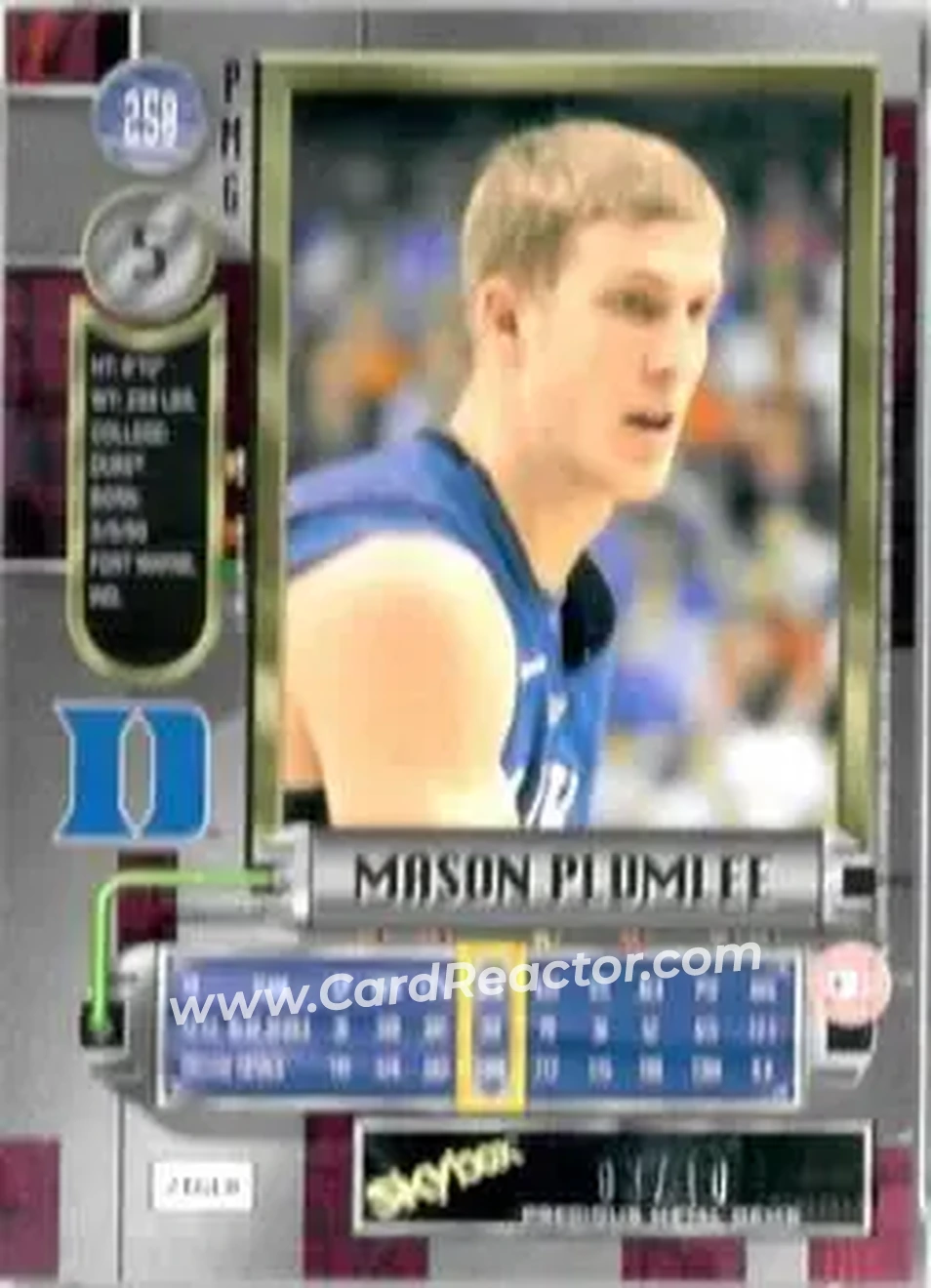 2013-14 Fleer Retro - '97-98 Metal Universe Precious Metal Gems Green #258 - Mason Plumlee - Duke Blue Devils - Back