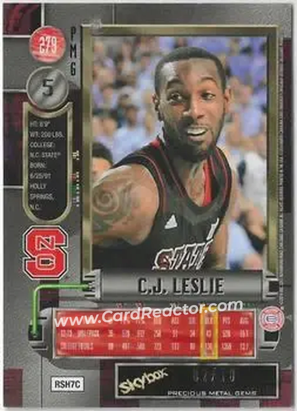 2013-14 Fleer Retro - '97-98 Metal Universe Precious Metal Gems Green #279 - C.J. Leslie - NC State Wolfpack - Back