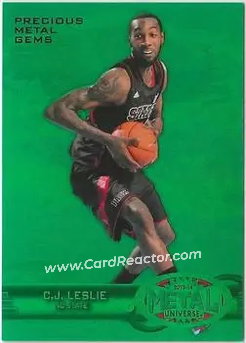 2013-14 Fleer Retro - '97-98 Metal Universe Precious Metal Gems Green #279 - C.J. Leslie - NC State Wolfpack - Front