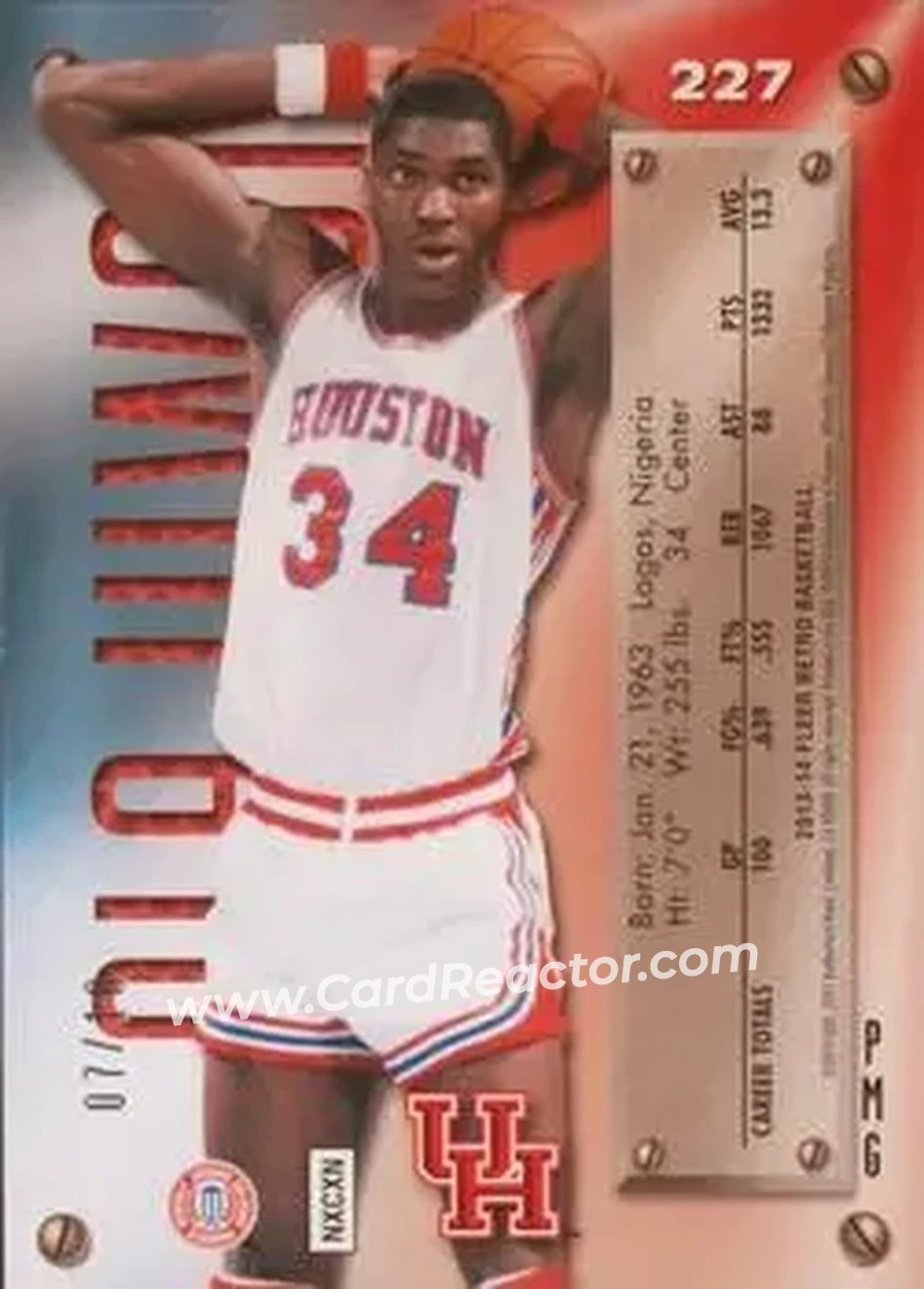 2013-14 Fleer Retro - '95-96 Metal Universe Precious Metal Gems Green #227 - Hakeem Olajuwon - Houston Cougars - Back