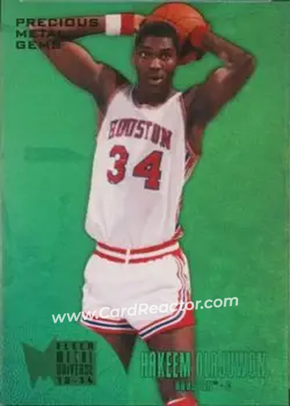2013-14 Fleer Retro - '95-96 Metal Universe Precious Metal Gems Green #227 - Hakeem Olajuwon - Houston Cougars - Front