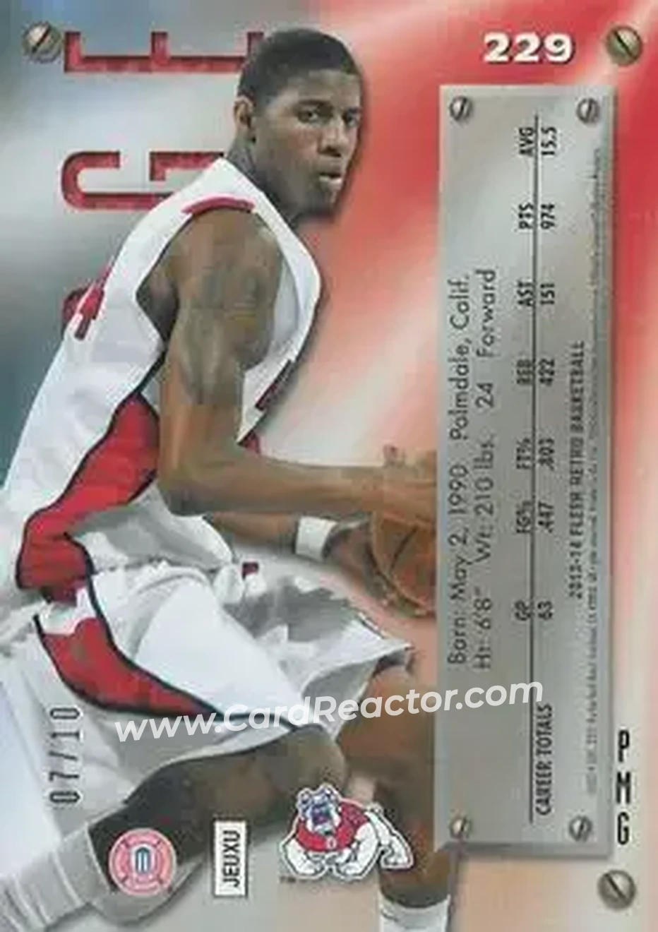 2013-14 Fleer Retro - '95-96 Metal Universe Precious Metal Gems Green #229 - Paul George - Fresno State Bulldogs - Back