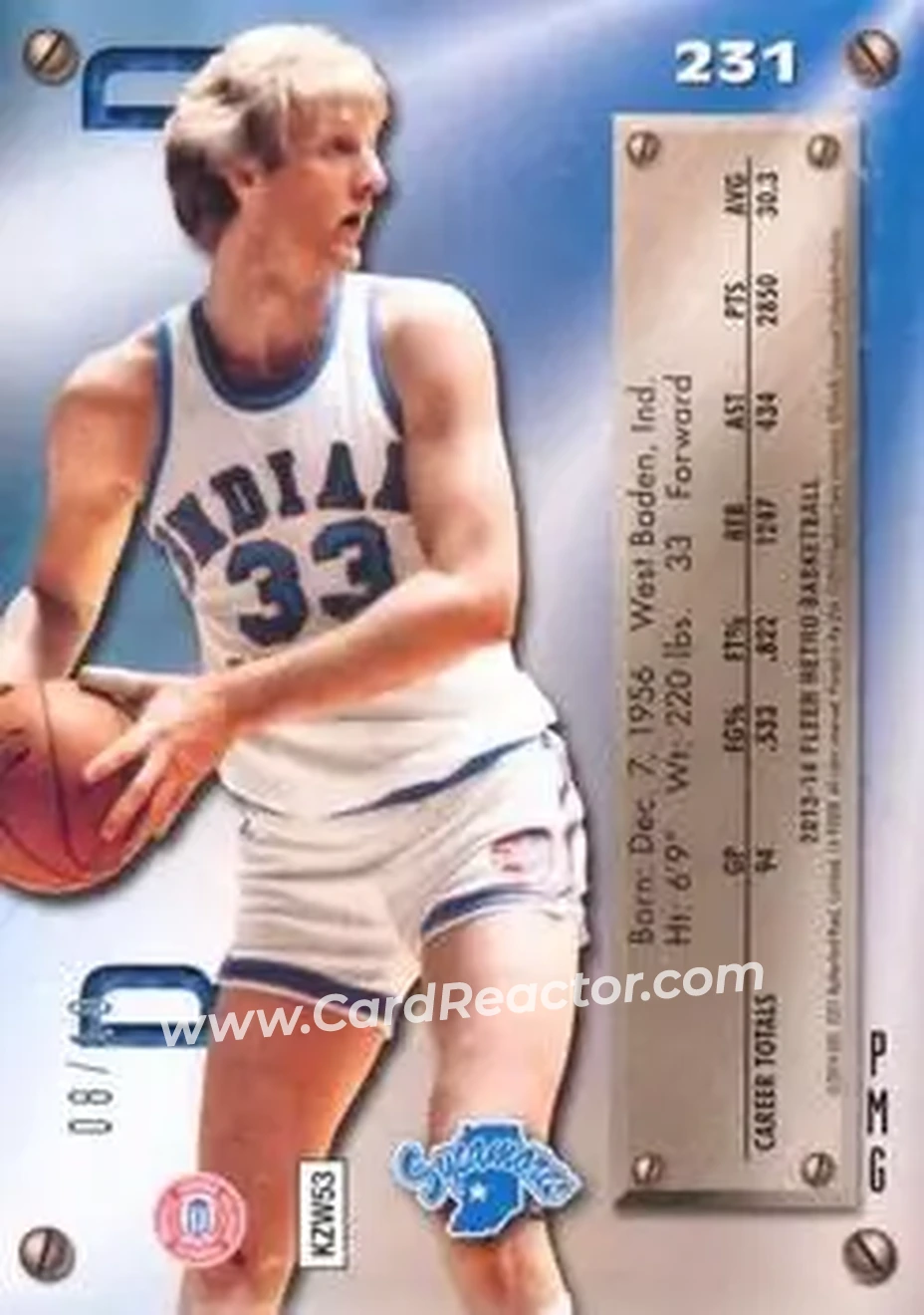 2013-14 Fleer Retro - '95-96 Metal Universe Precious Metal Gems Green #231 - Larry Bird - Indiana State Sycamores - Back