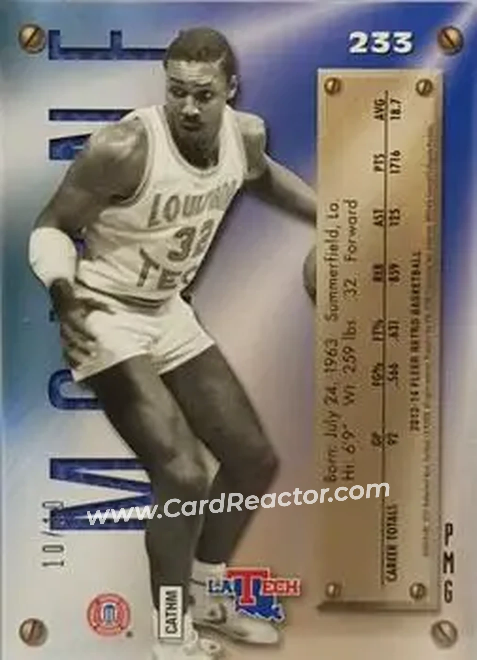 2013-14 Fleer Retro - '95-96 Metal Universe Precious Metal Gems Green #233 - Karl Malone - Louisiana Tech Bulldogs - Back