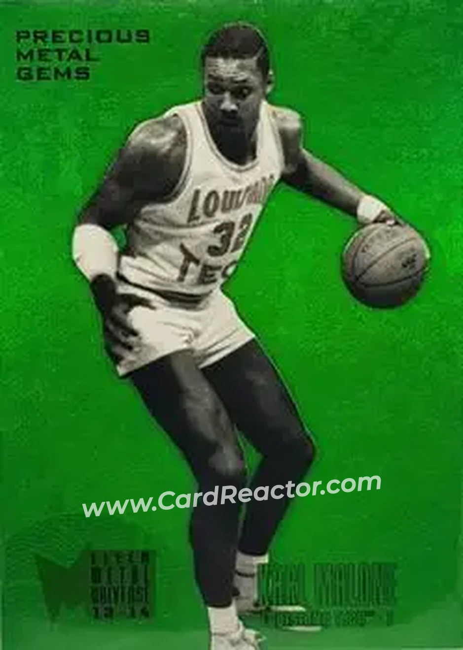 2013-14 Fleer Retro - '95-96 Metal Universe Precious Metal Gems Green #233 - Karl Malone - Louisiana Tech Bulldogs - Front