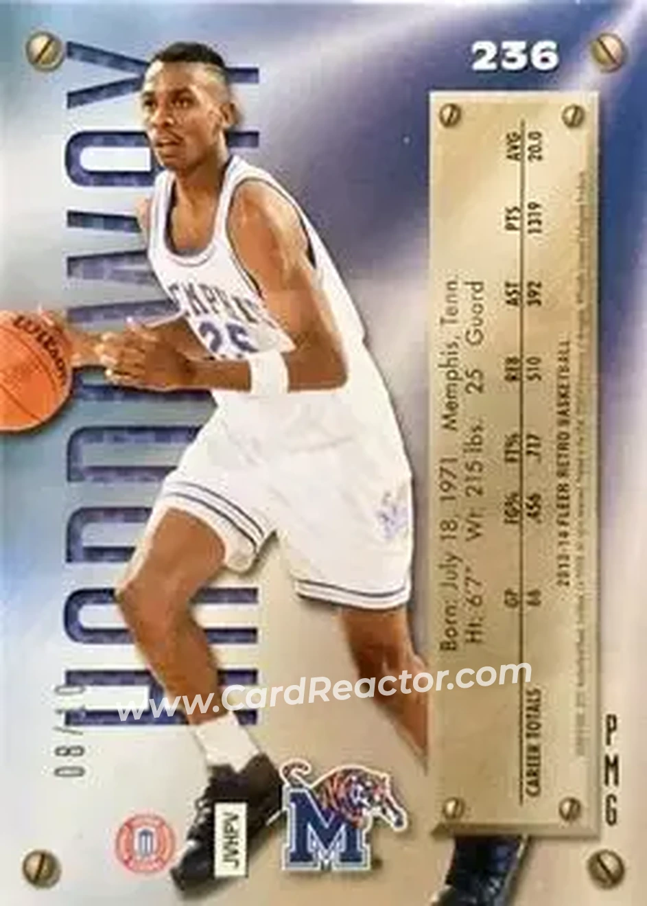 2013-14 Fleer Retro - '95-96 Metal Universe Precious Metal Gems Green #236 - Anfernee Hardaway - Memphis Tigers - Back