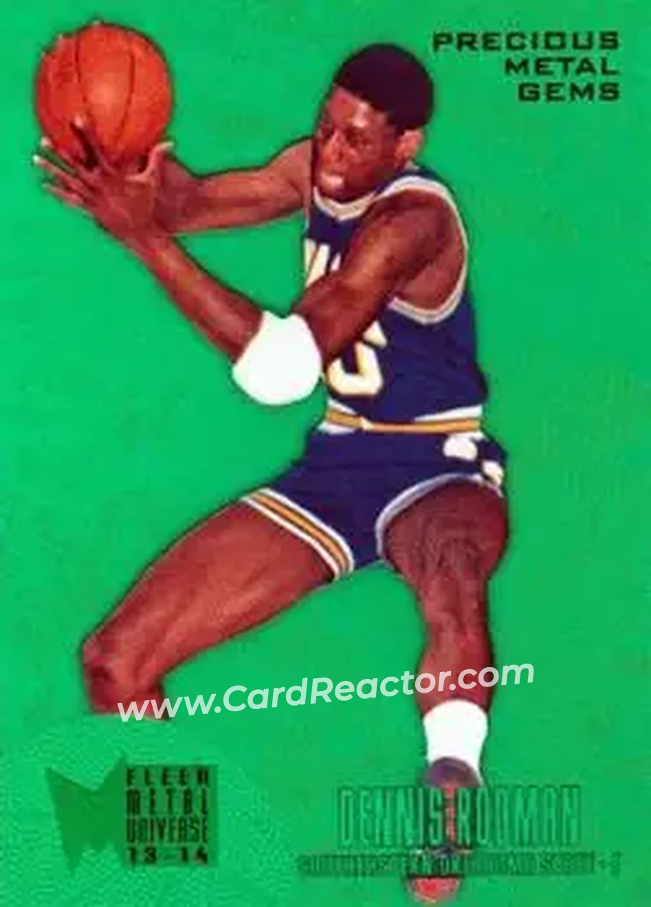 2013-14 Fleer Retro - '95-96 Metal Universe Precious Metal Gems Green #246 - Dennis Rodman - SOSU Savage Storm - Front