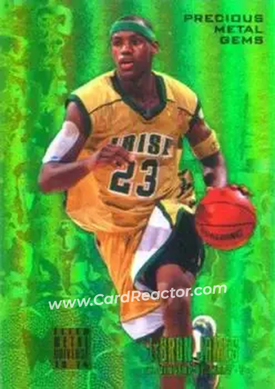 2013-14 Fleer Retro - '95-96 Metal Universe Precious Metal Gems Green #247 - LeBron James - St. Vincent-St. Mary Fighting Irish - Front