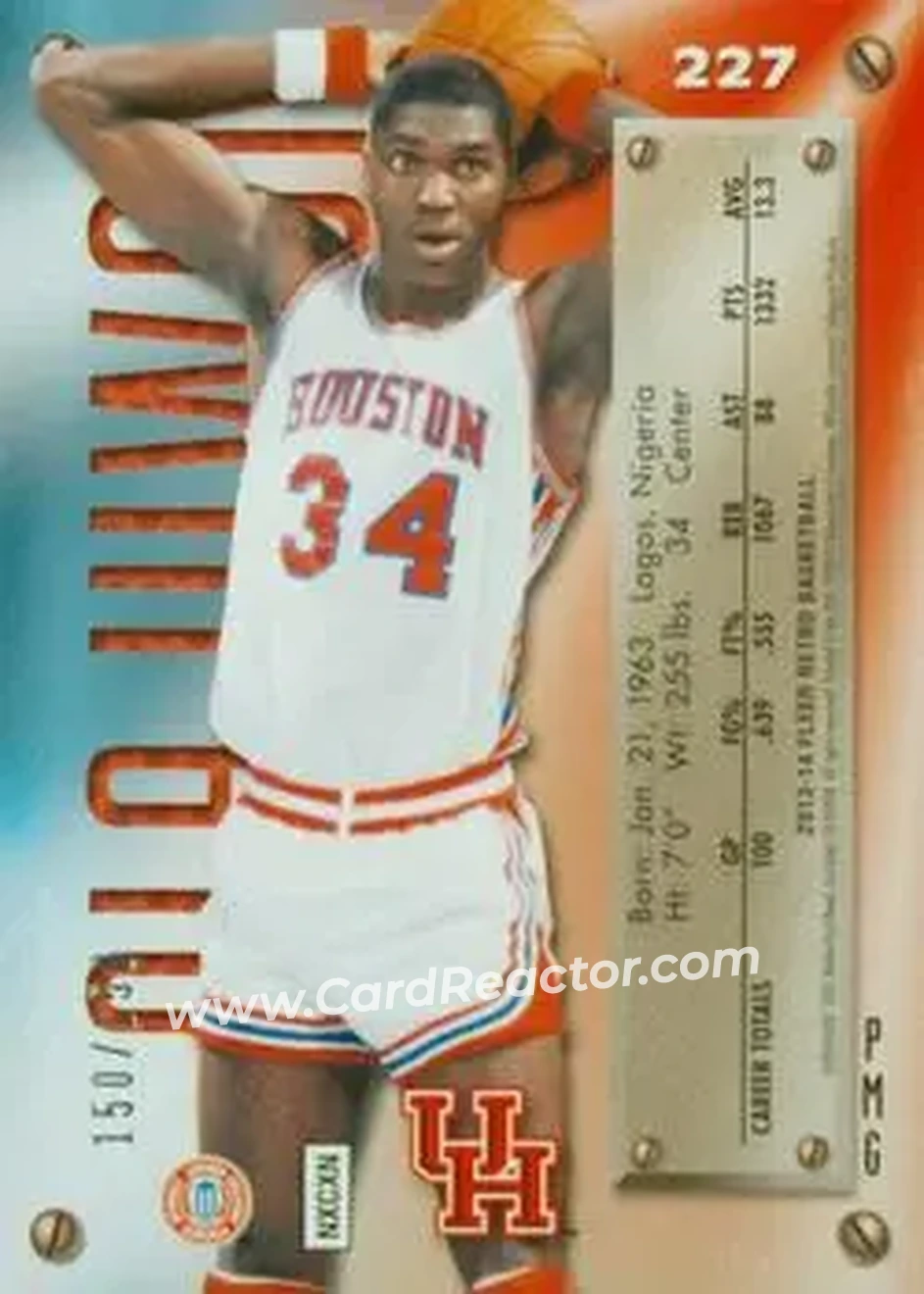 2013-14 Fleer Retro - '95-96 Metal Universe Precious Metal Gems Red #227 - Hakeem Olajuwon - Houston Cougars - Back