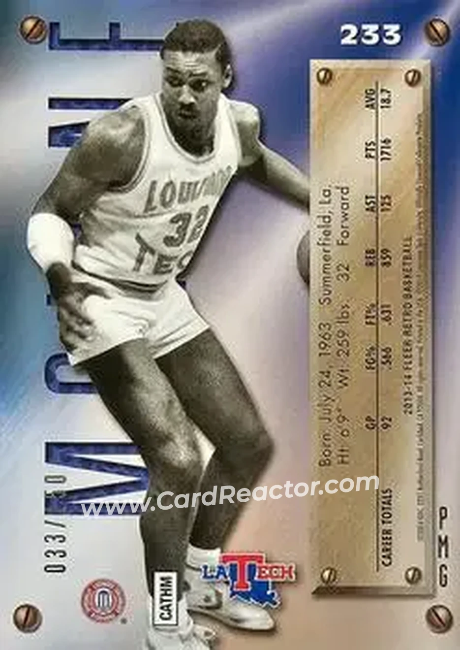 2013-14 Fleer Retro - '95-96 Metal Universe Precious Metal Gems Red #233 - Karl Malone - Louisiana Tech Bulldogs - Back