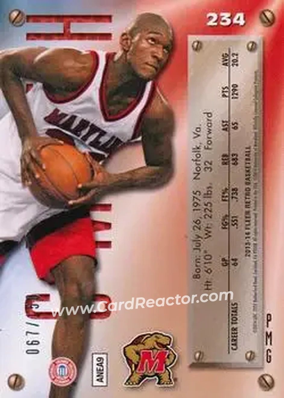 2013-14 Fleer Retro - '95-96 Metal Universe Precious Metal Gems Red #234 - Joe Smith - Maryland Terrapins - Back