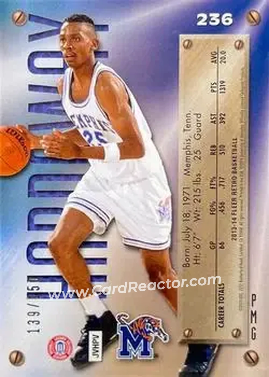 2013-14 Fleer Retro - '95-96 Metal Universe Precious Metal Gems Red #236 - Anfernee Hardaway - Memphis Tigers - Back