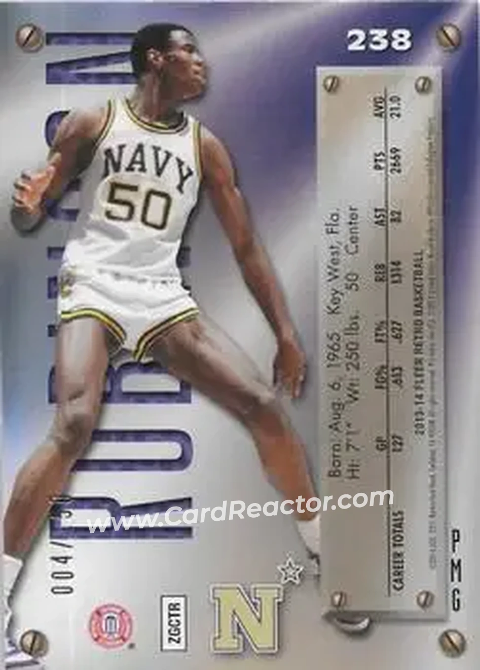2013-14 Fleer Retro - '95-96 Metal Universe Precious Metal Gems Red #238 - David Robinson - Navy Midshipmen - Back