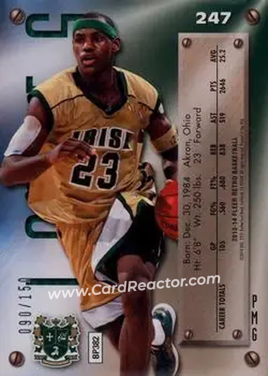 2013-14 Fleer Retro - '95-96 Metal Universe Precious Metal Gems Red #247 - LeBron James - St. Vincent-St. Mary Fighting Irish - Back