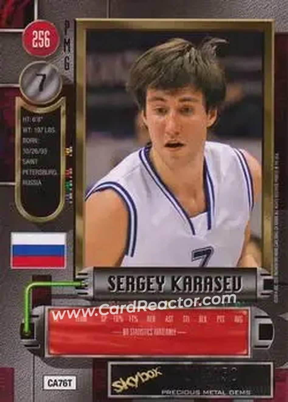 2013-14 Fleer Retro - '97-98 Metal Universe Precious Metal Gems Red #256 - Sergey Karasev - Russia - Back 2013-14 Fleer Retro - '97-98 Metal Universe Precious Metal Gems Red #256 - Sergey Karasev - Russia - Back