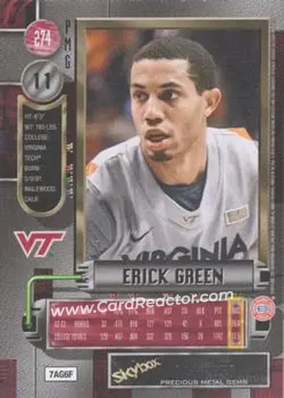 2013-14 Fleer Retro - '97-98 Metal Universe Precious Metal Gems Red #274 - Erick Green - Virginia Tech Hokies - Back
