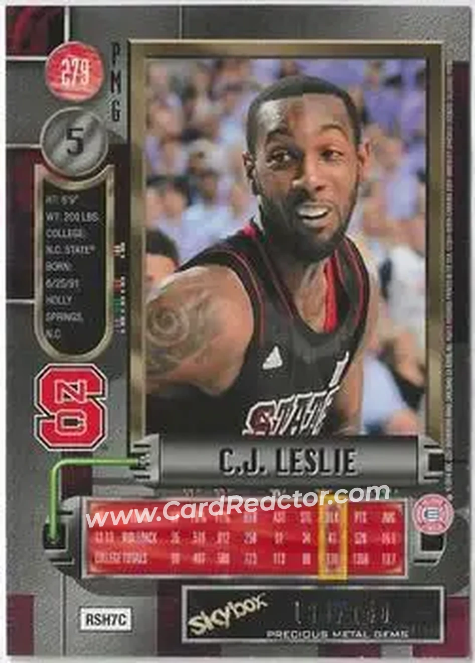 2013-14 Fleer Retro - '97-98 Metal Universe Precious Metal Gems Red #279 - C.J. Leslie - NC State Wolfpack - Back