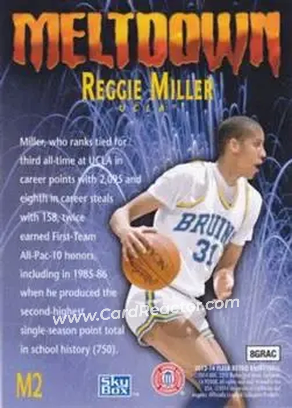 2013-14 Fleer Retro - '95-96 SkyBox Premium Meltdown #M2 - Reggie Miller - UCLA Bruins - Back