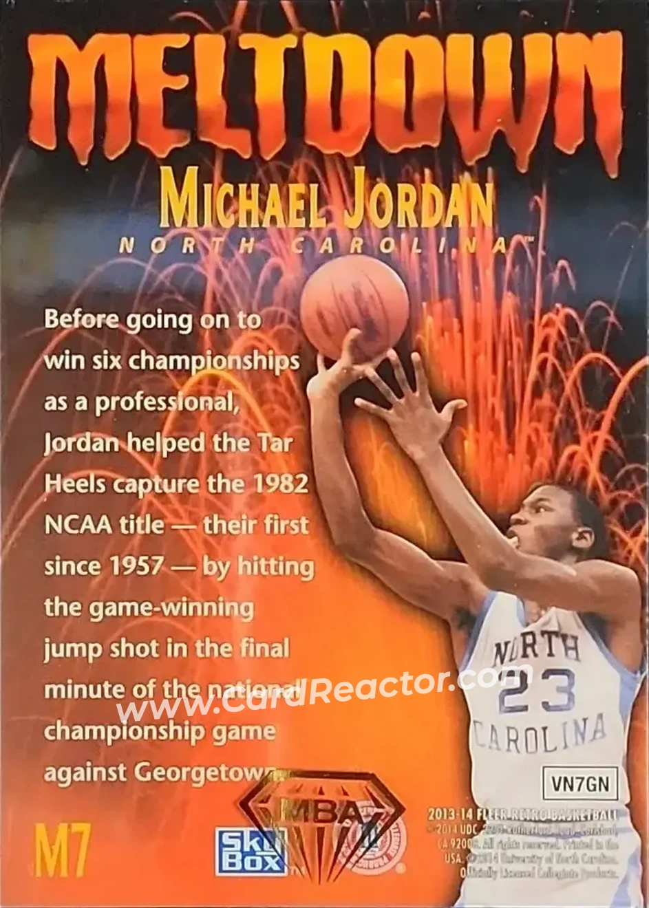2013-14 Fleer Retro - '95-96 SkyBox Premium Meltdown #M7 - Michael Jordan - North Carolina Tar Heels - Back
