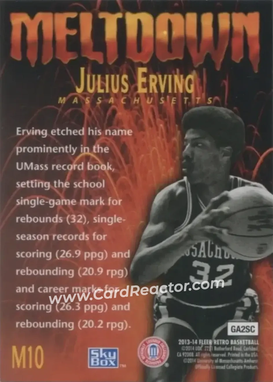 2013-14 Fleer Retro - '95-96 SkyBox Premium Meltdown #M10 - Julius Erving - UMass Redmen - Back
