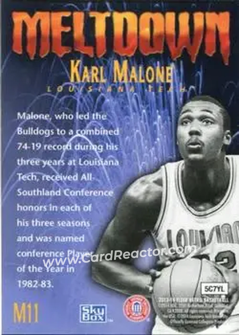 2013-14 Fleer Retro - '95-96 SkyBox Premium Meltdown #M11 - Karl Malone - Louisiana Tech Bulldogs - Back