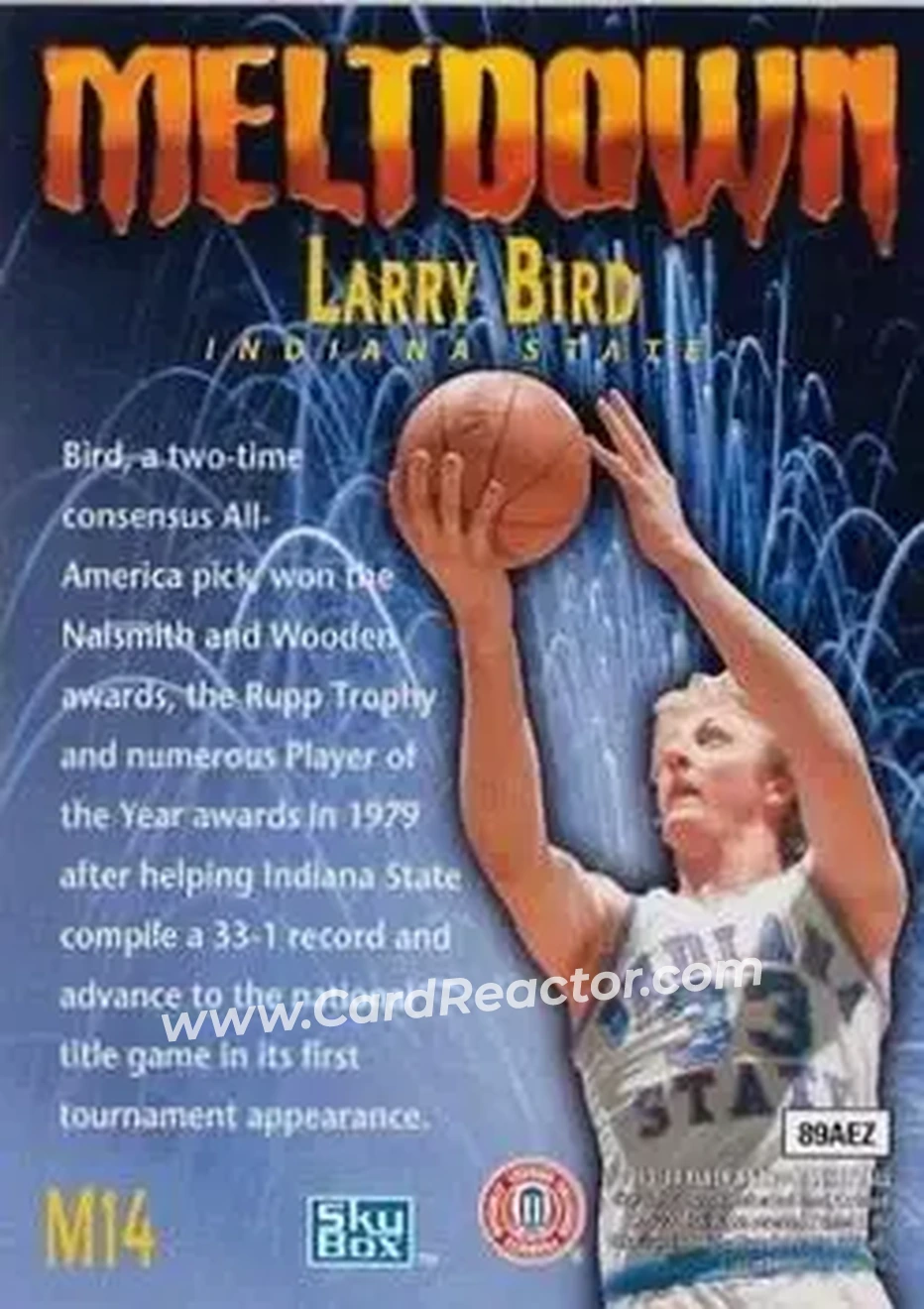 2013-14 Fleer Retro - '95-96 SkyBox Premium Meltdown #M14 - Larry Bird - Indiana State Sycamores - Back