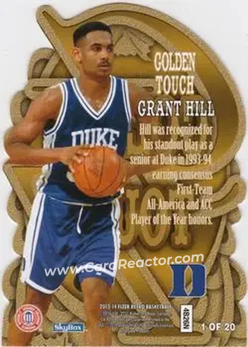 2013-14 Fleer Retro - '96-97 SkyBox Premium Golden Touch #1 - Grant Hill - Duke Blue Devils - Back