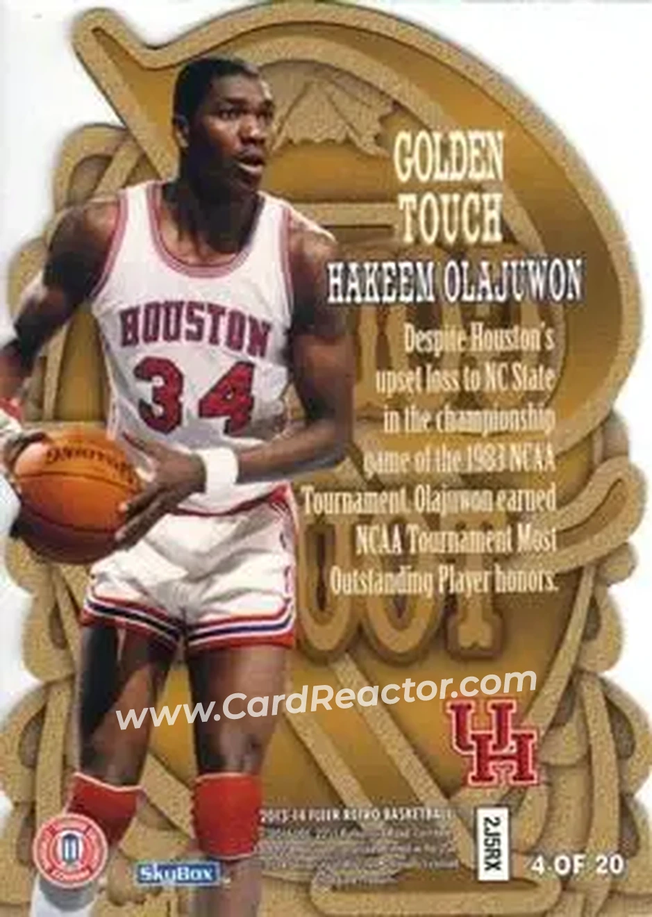 2013-14 Fleer Retro - '96-97 SkyBox Premium Golden Touch #4 - Hakeem Olajuwon - Houston Cougars - Back